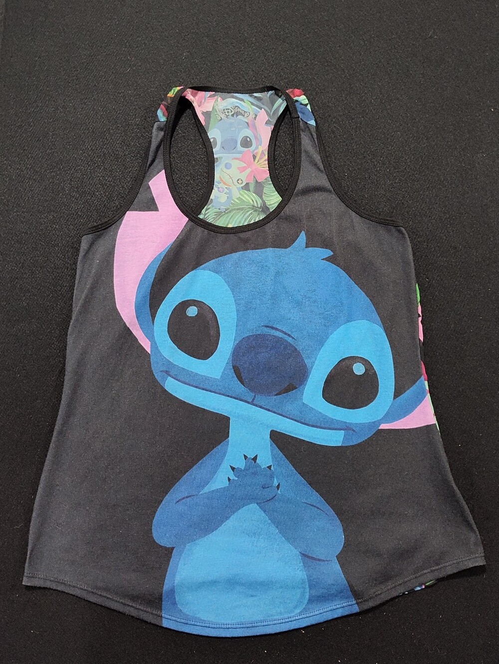 Disney Stitch Women’s Black Gray Blue Tank Top With Racerback Straps, Size Small
